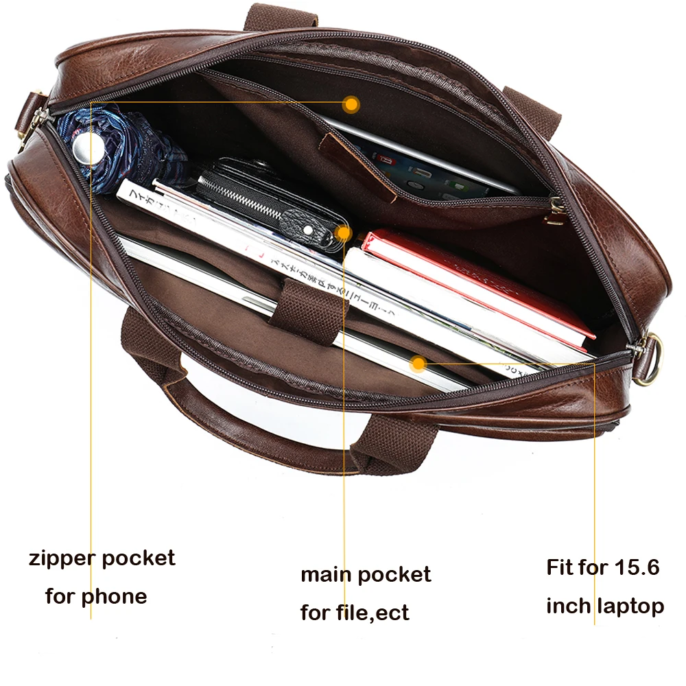 [Promo] OYIXINGER Men's Briefcase Office Bags Man Genuine Leather Laptop Bag For 15.6 Inch Computer New Male Tote Briefcase Handbag 2021