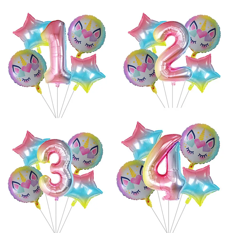5 шт./лот 30 дюймов градиентный цвет номер цифровой Единорог надувные шары из