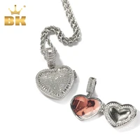 the bling king new heart shape custom photo locket frame pendant iced out baguette cz for couple valentines day memory gift