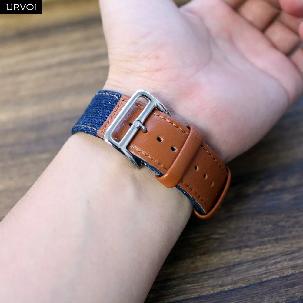 URVOI джинсовая лента для Apple Watch 5 4 3 2 1 кожа с джинсовым ремешком для iwatch полотно холста 40 мм 44 мм Прочный с адаптером