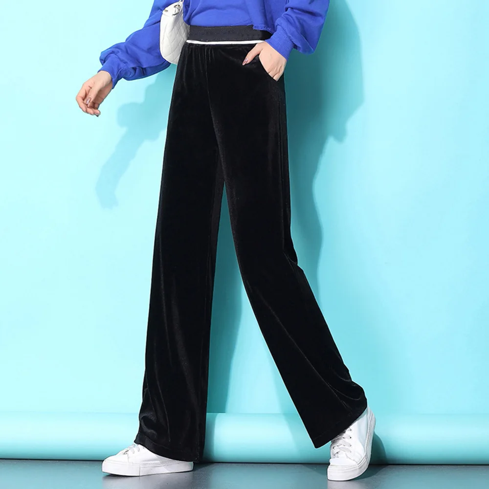 Повседневные широкие брюки женские бархатные с высокой талией свободные
