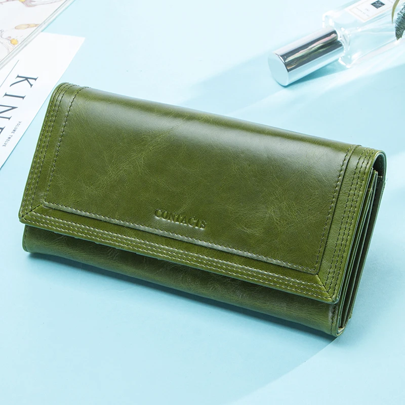 Contact's Fashion Women Wallets With Card Holder Genuine Leather Long Clutch Brand Design Female Coin Purses Cell Phone Pocket