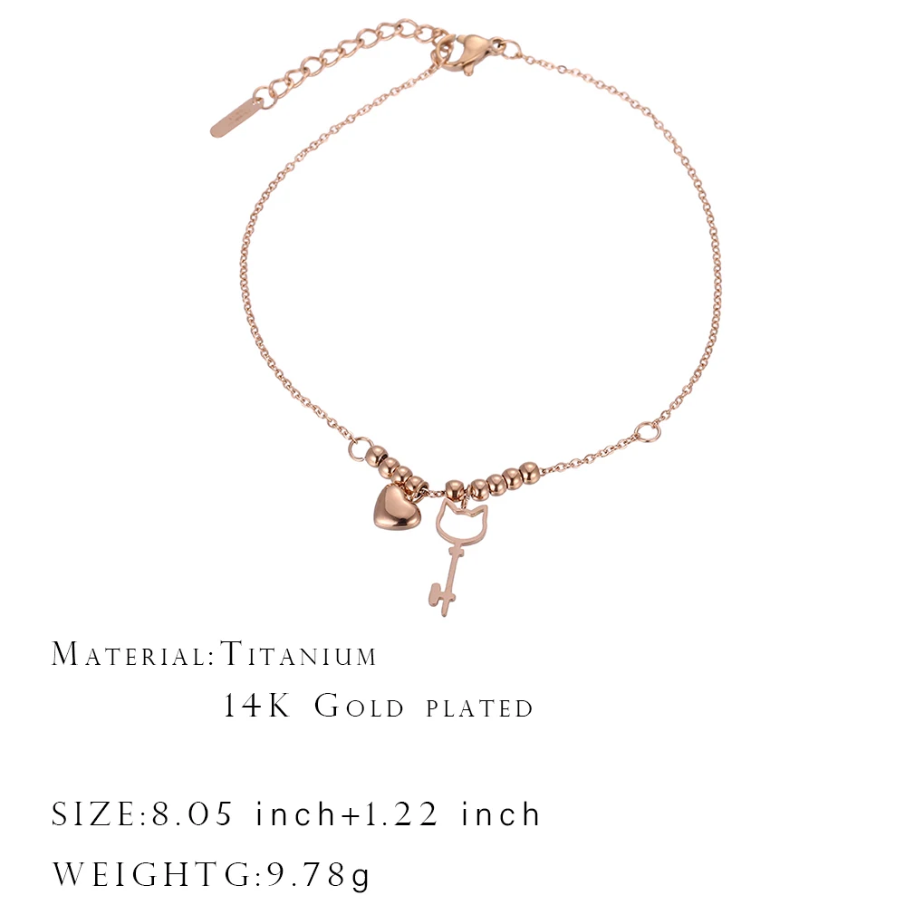 

ONYSS Bracelet on the leg Anklets For Women Foot Jewelry Ankle Bracelets Chain Rose Gold Plating Heart Key Ancle Bracelet