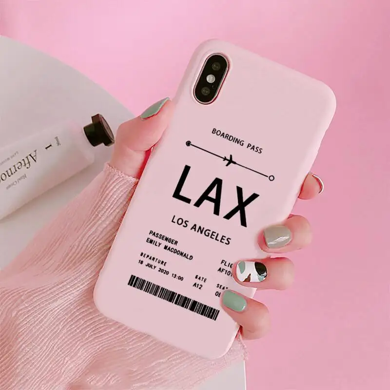 

Personalised Plane Ticket Phone Case Candy Color Pink for iPhone 11 pro XS MAX 8 7 6 6S Plus X 5S SE 2020 XR