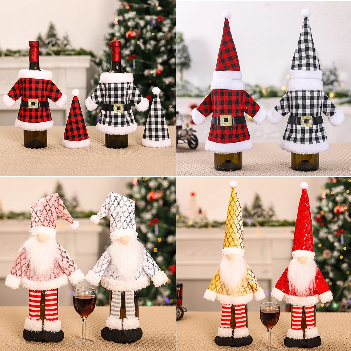 1PC Creative Christmas Wine Bottle Cap Santa Claus Snowman Knitted Wool Liquor Bottle Cover Home Table Decoration 2022 New Year images - 6