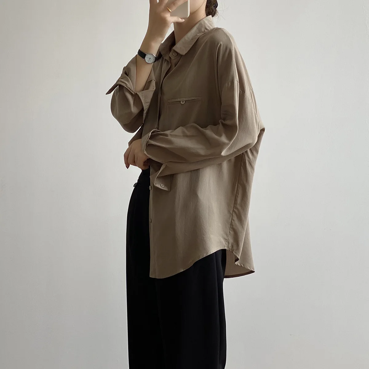 

HziriP Minimalist Office Lady Gentle Tops Vintage All Match High Street Women Loose Hot Plus Elegance Lapel Solid Chic Shirts
