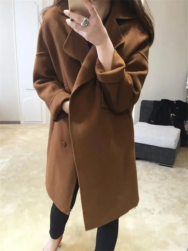 Офисные женские туфли Женская Зимняя шерстяная одежда смесь однобортное пальто