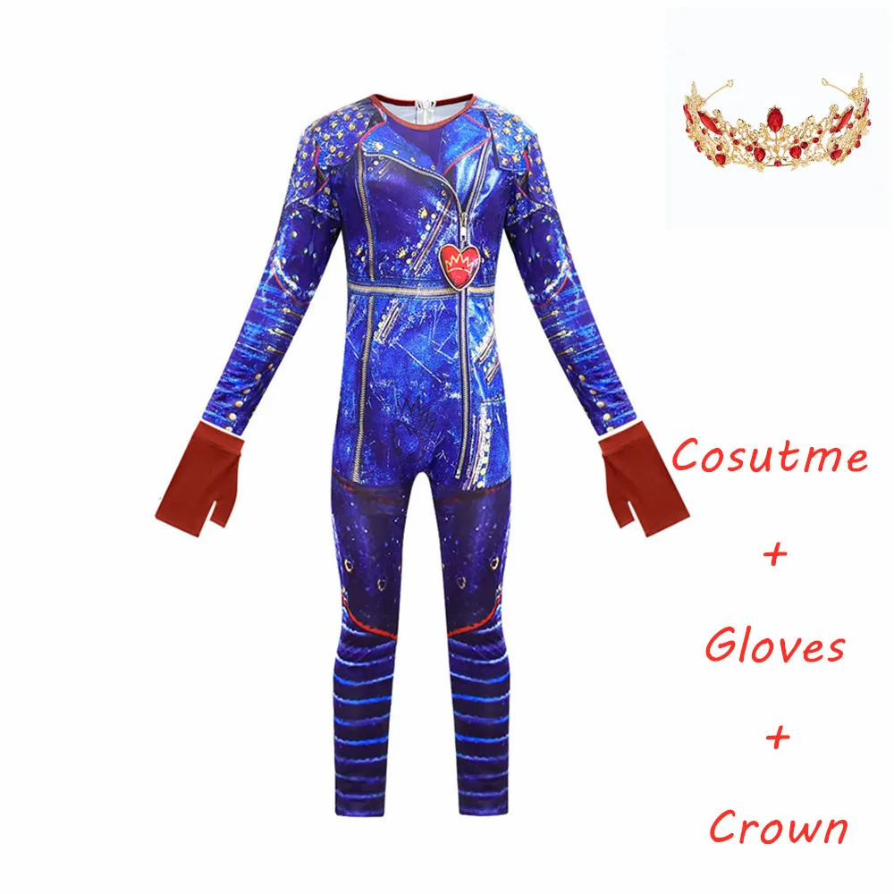 C and crown-3pcs Костюмы для девочек на Хеллоуин, 3 evie, детские костюмы для детей, костюм для девочек, вечерние комбинезоны для косплея, хвост русалки - Цвет: C and crown-3pcs