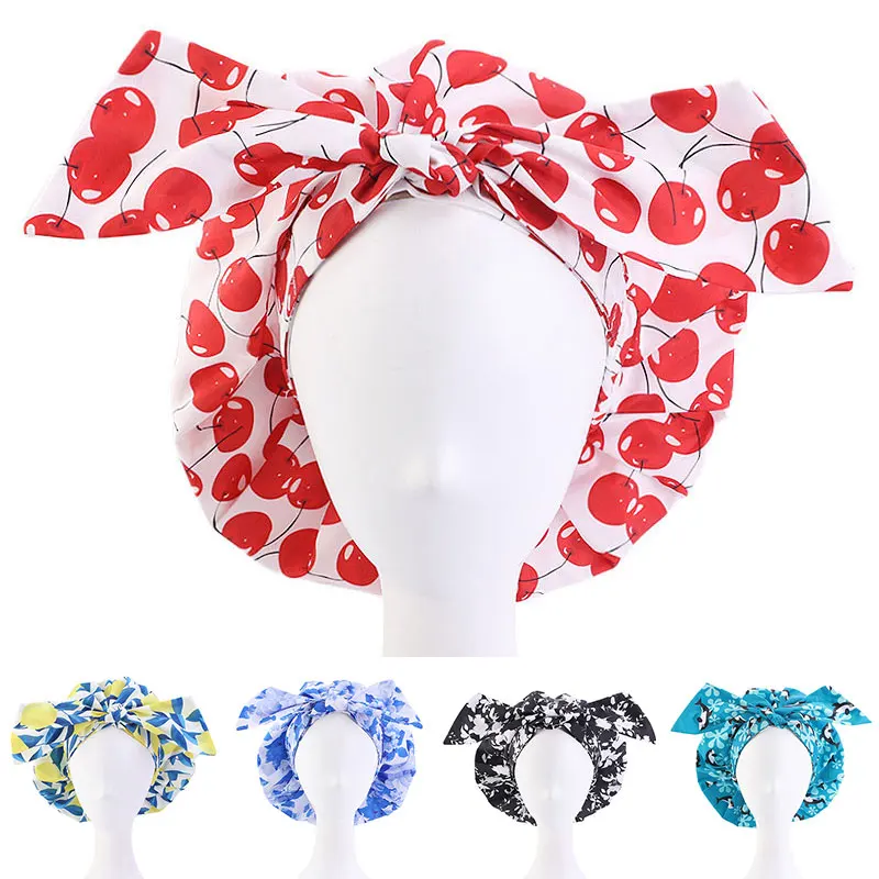 

Ladies Trendy Colorful Knotted Shower Cap Oil Fume Hat Head Cover Popular Waterproof Hat Women Fashion Modification Cap