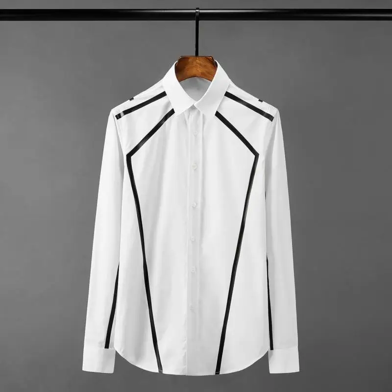 Простое роскошное Полосатое черно белое мужское платье с длинным рукавом