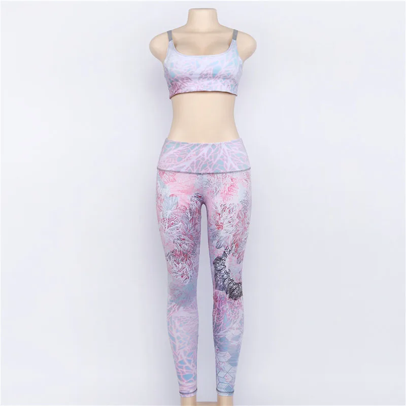Hecatal Print Women's Sportswear Yoga Set Gym Clothing For Women Sets Sports Bra Tops Leggings set Ropa Deportiva Mujer | Спорт и