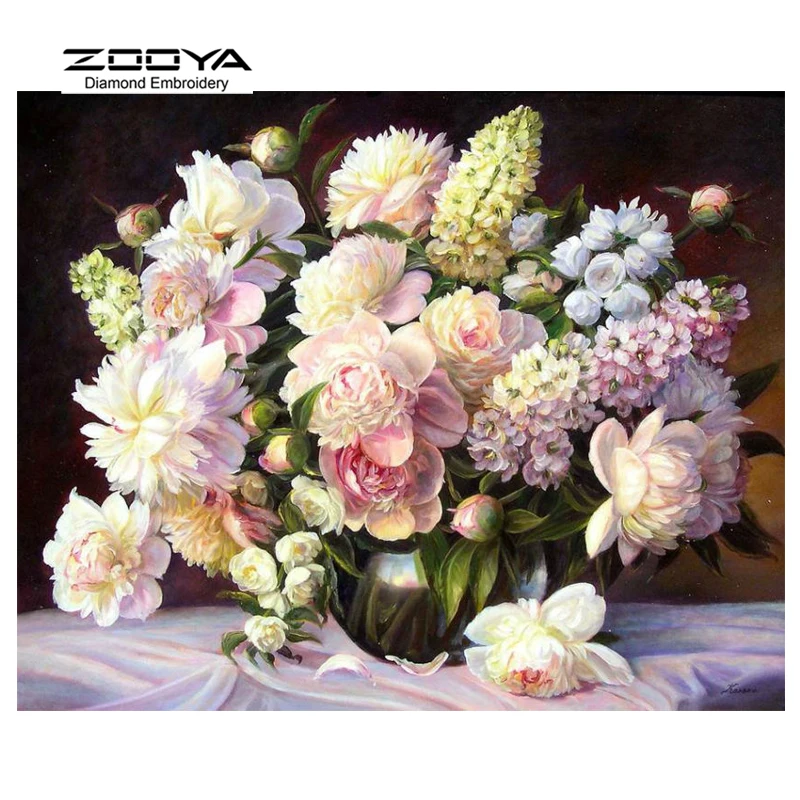 ZOOYA Алмазная вышивка 5D DIY алмазная живопись цветы, белый пион Алмазная вышивка крестиком Стразы мозаика BJ1485