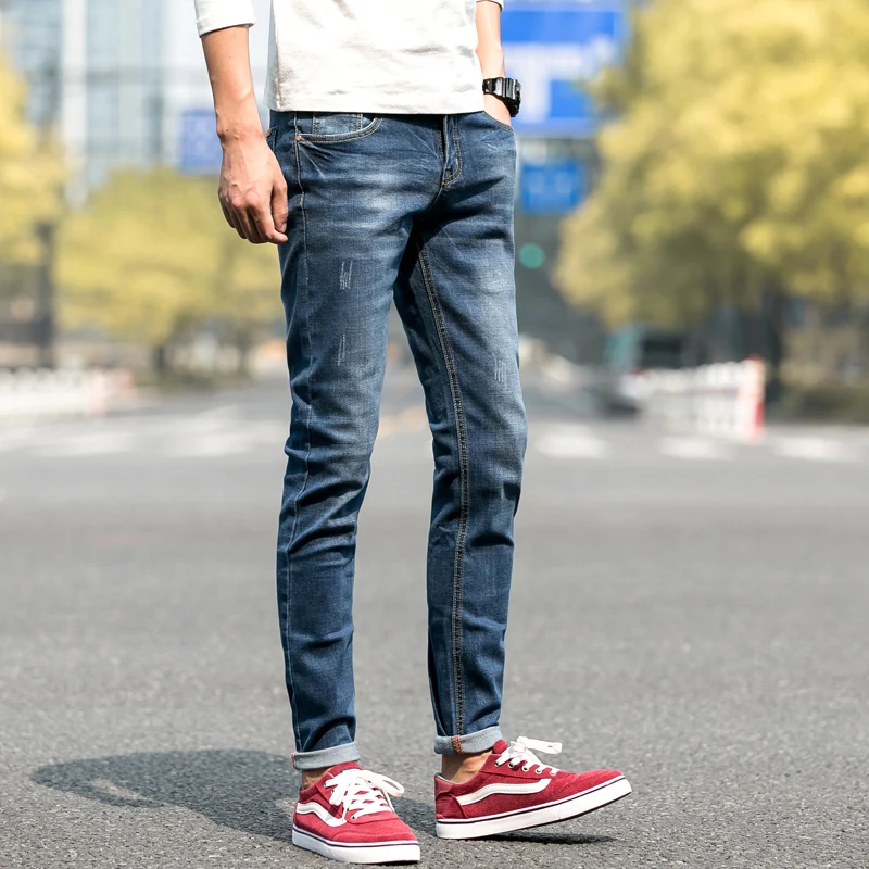 Джинсы мужские стрейчевые легкие тонкие синие джинсовые брюки модные штаны лето
