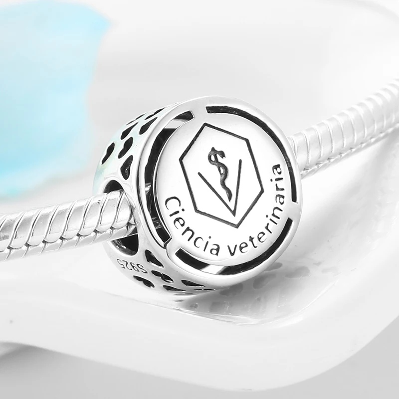 925 пробы Серебряный символ Doze Sinal de carreira бусы подходят к оригиналу Pandora браслет ожерелье Изготовление ювелирных изделий - Цвет: Cincia veterinria