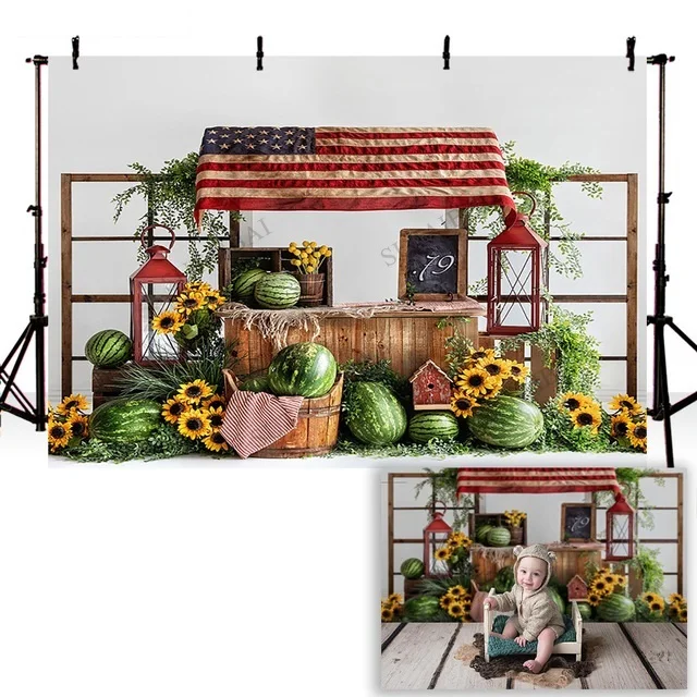 

Summer Watermelon Farmer's Market Backdrop Photography for Photo Studio Newborn Baby Birthday Photo Background Photocall Props