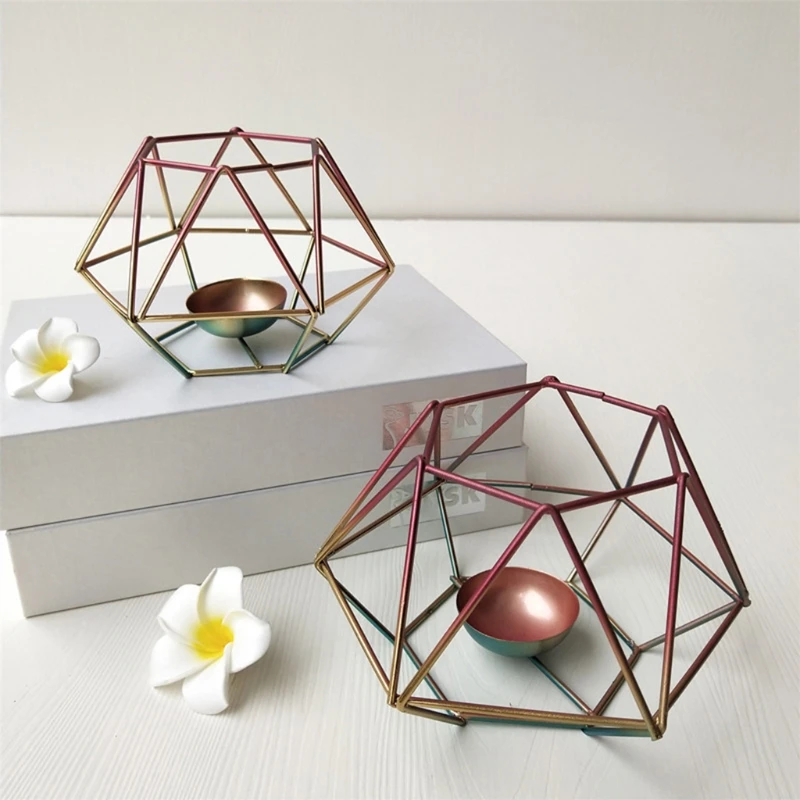 

3D Iron Wrought Geometric Candle Holder Candlestick Decoration Home Ornaments