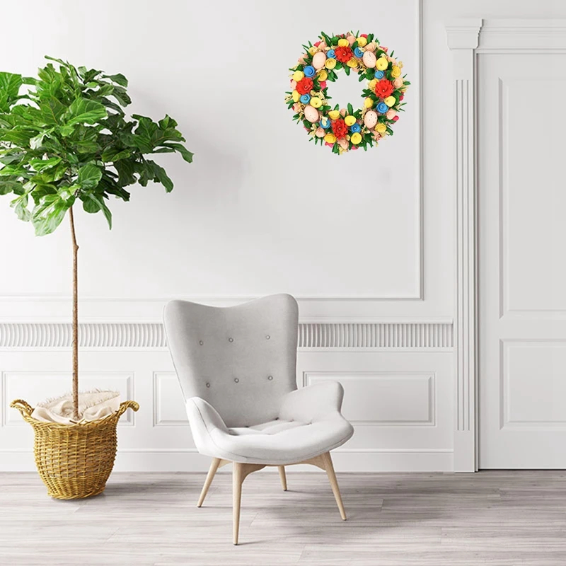 

Easter Wreath, Decorative Seasonal Wreath Spring/Summer, Front Door or Indoor Wall Decor, Artificial Eggs & Flowers