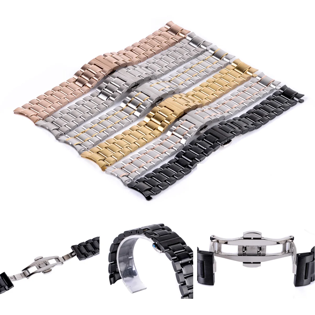 Классические изогнутые Ремешки для наручных часов из нержавеющей стали с
