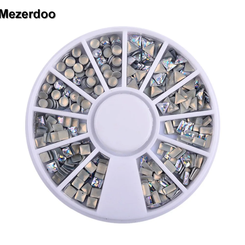 3D лазерные серебряные Стразы для ногтей квадратные круглые блестящие заклепки