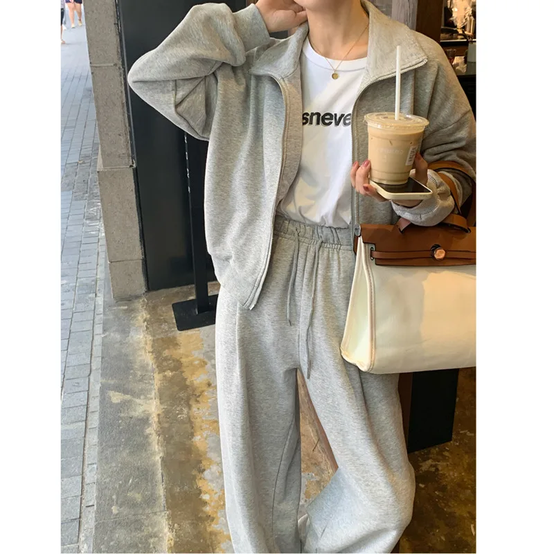 Женский спортивный костюм для отдыха Новинка весна-осень 2021 Серый кардиган