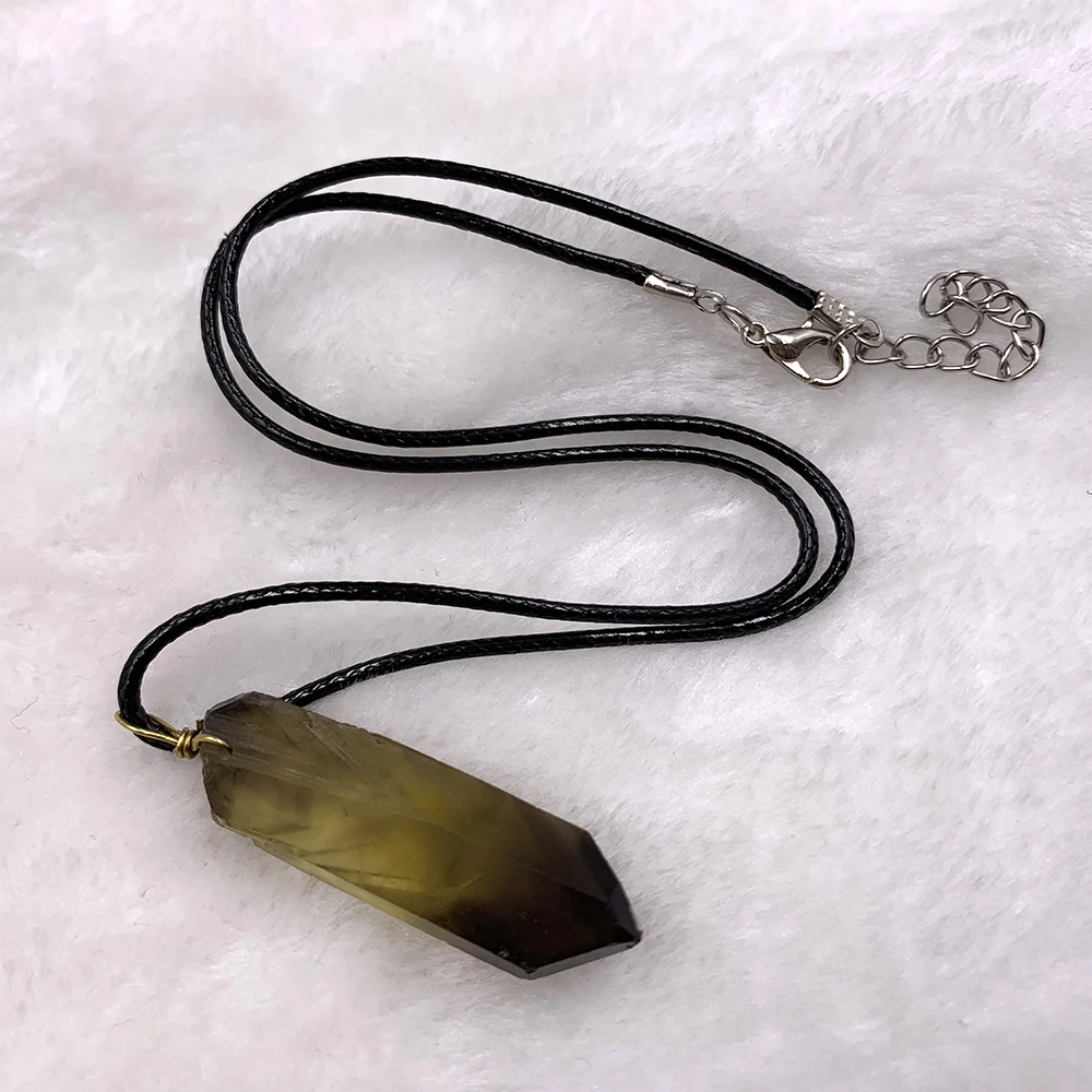 

Drop Shipping Natural smoky citrine crystal pendant Hexagonal Pointed Reiki Quartz stone necklace healing Treatment Stone
