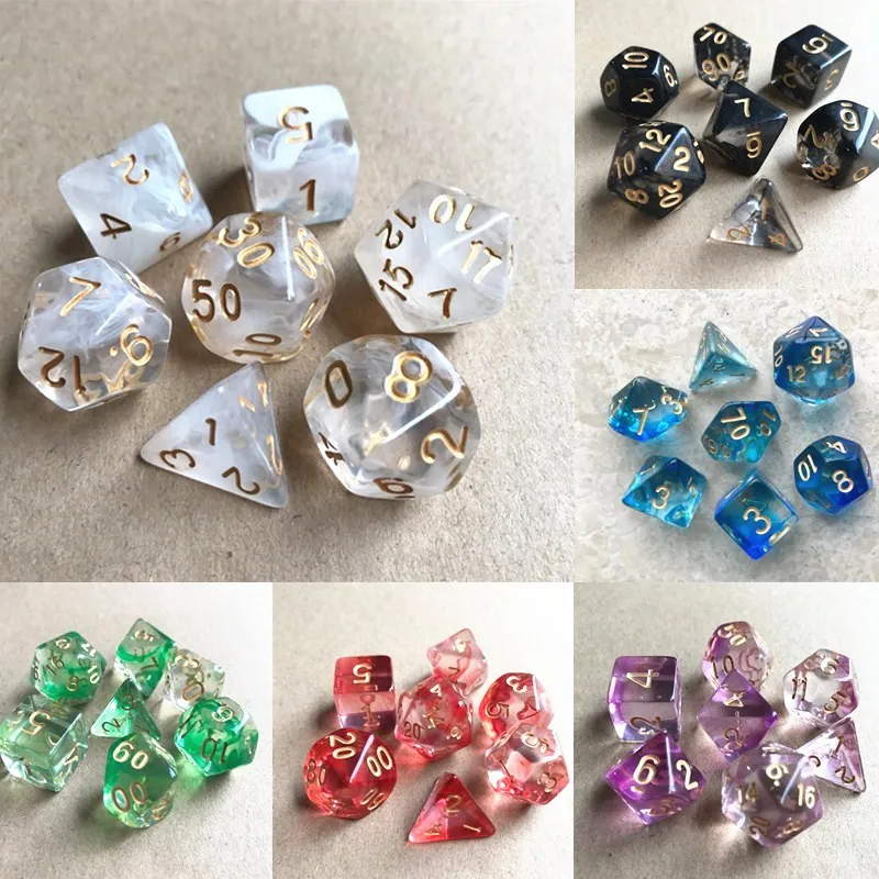 7 шт./компл. многогранные кости d & d4 d6 d8 d10 % d12 d20 TRPG игры Набор Игральный костей