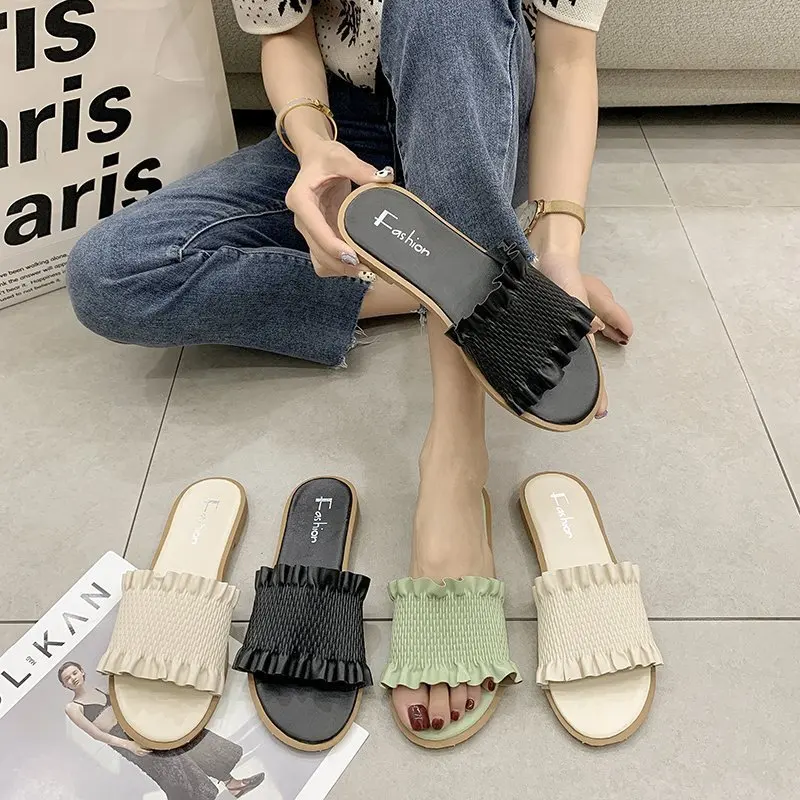 

Flat Shoes Female Slippers Casual Low Slides Slipers Women Luxury 2021 Rome PU Rubber Fabric Fashion Basic Female Shoes Low Ladi