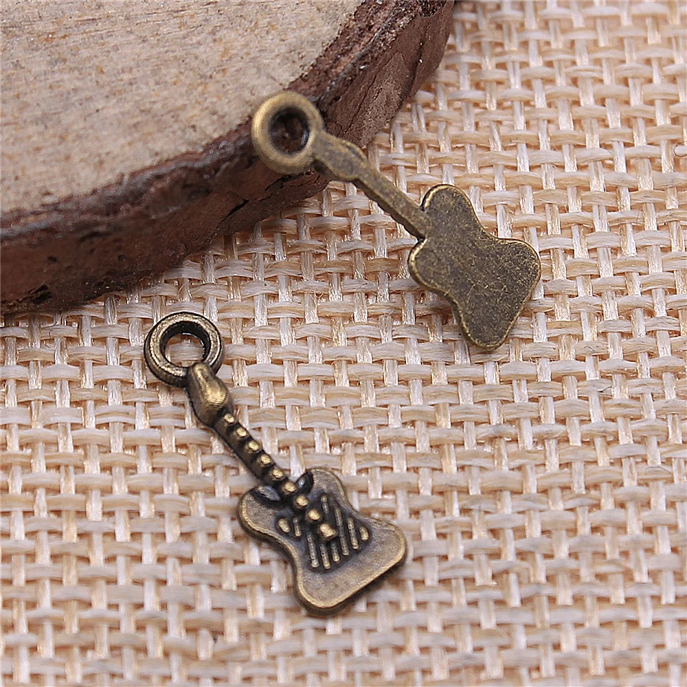 

free shipping 108pcs 19x6mm antique bronze guitar charms diy retro jewelry fit Earring keychain hair card pendant accessories