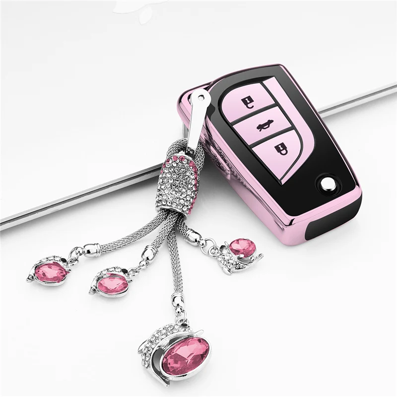 D-Pink-keyring Мягкий чехол для ключей из ТПУ для Toyota Auris Corolla Avensis, Verso Yaris Aygo Scion TC I'm чехол для ПК автомобиля - Название цвета: D-Pink-keyring