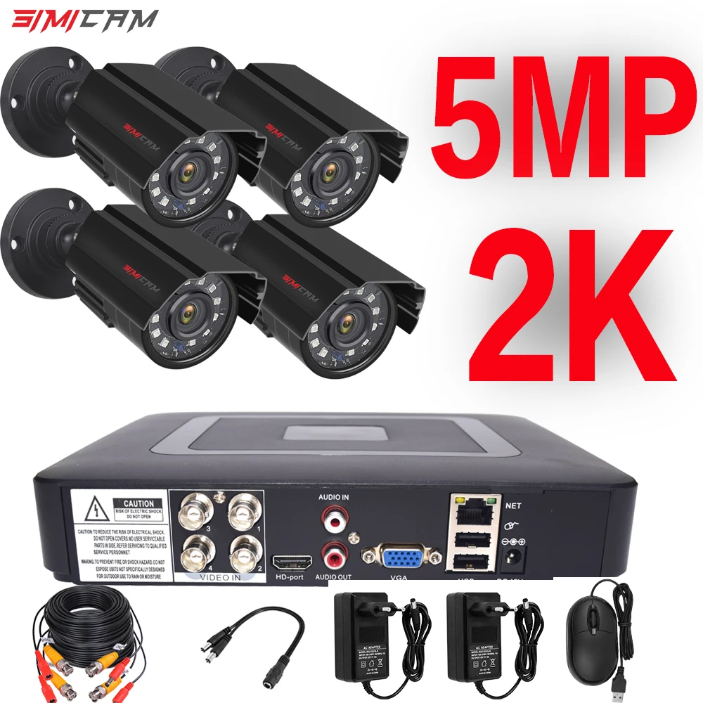 

5MP camera Video Surveillance System 4CH AHD DVR Kit 2/4PCS 5.0MP HD Indoor Outdoor CCTV Camera P2P video Security System Set