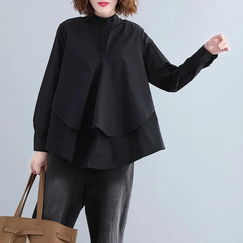 Женская блузка с воротником стойкой длинным рукавом и рюшами|Блузки| |