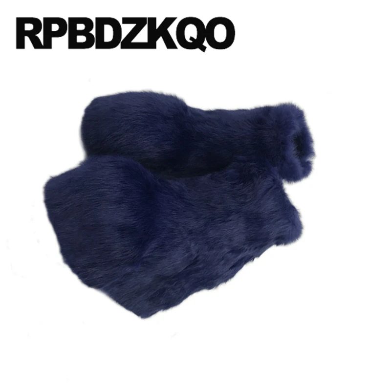 Red Extreme Real Fur Navy Blue Booties 9 Furry Exotic Dancer Fetish Shoes Handmade High Heel White Platform Boots Wedge Sexy | Обувь