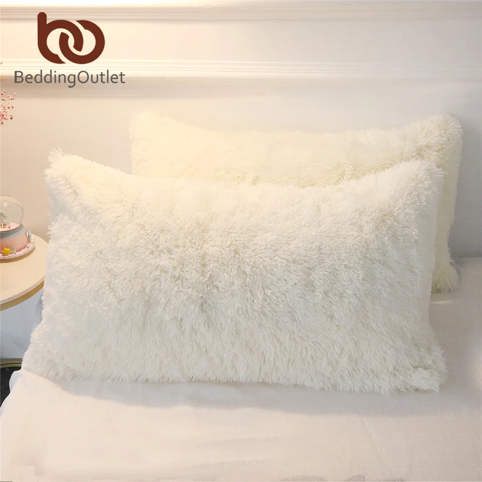 BeddingOutlet из искусственного меха с капюшоном Подушка Чехол пушистый декоративная подушка чехол прямоугольник с длинным ворсом, декоративная наволочка для подушки 1/2 шт. дропшиппинг