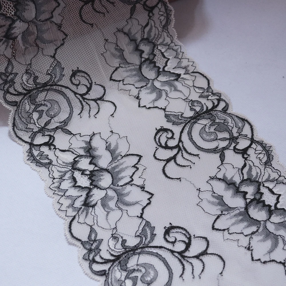 3 ярдов 18 5 см Широкий Цветочный эластичный кружевной отделкой черный серый для