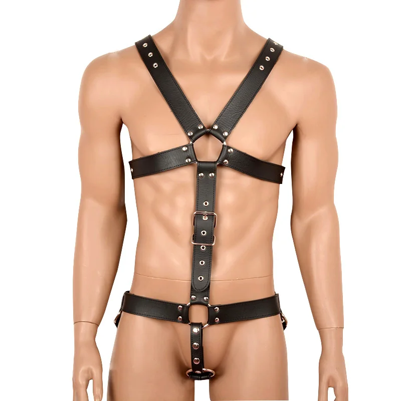 

Sexy Lingerie for Men PU Leather Male Harness Belts Fetish Bondage Restraints Body Harness with Cock Ring Sexy Clubwear Costume