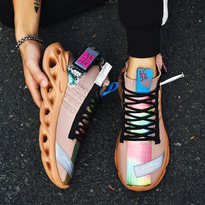 Fashion Men Vulcanized Shoes Breathable Light Mesh Sneakers Big Size 39-46 Trendy Colorful Thick Sole High Street | Обувь