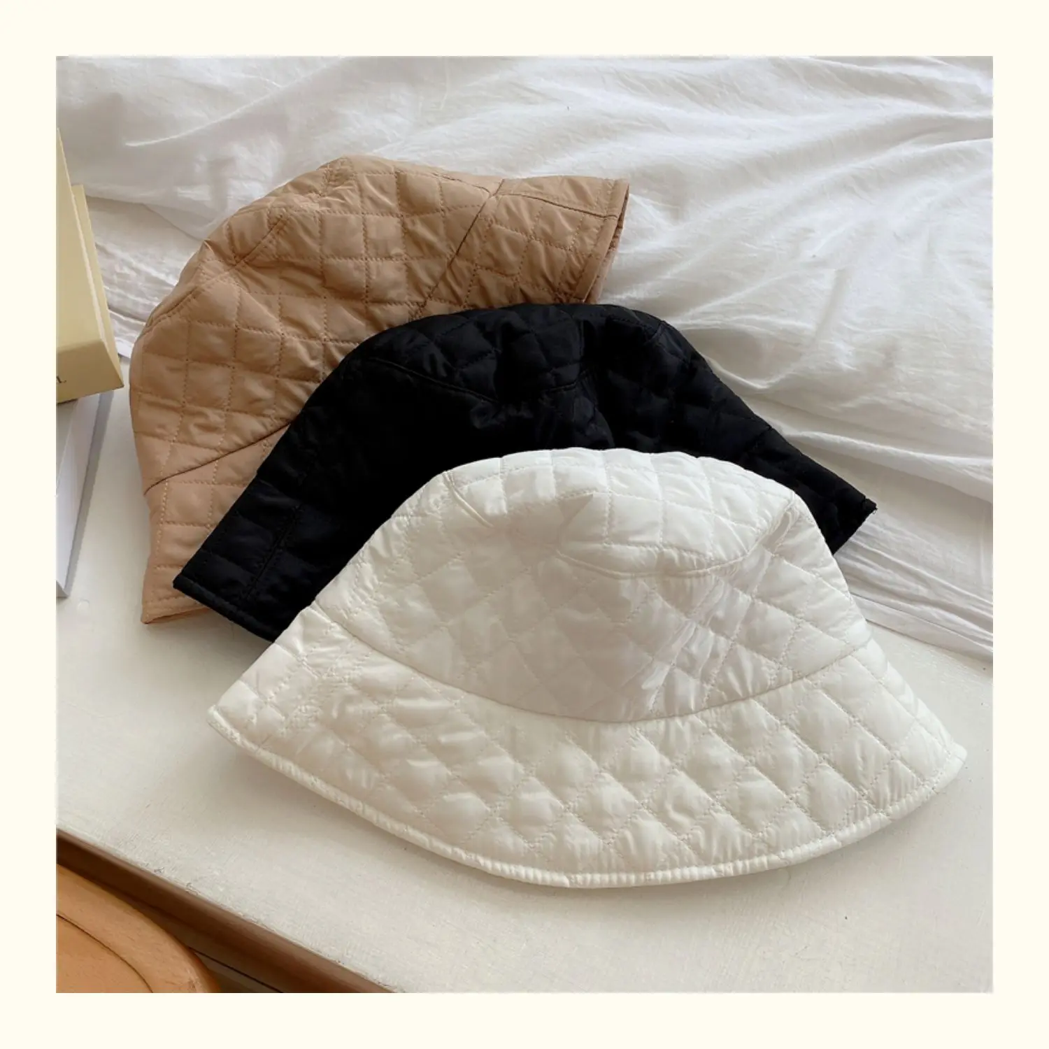 

New Style Women's Autumn And Winter Foldable Fisherman Hat, Solid Lattice Silk Cotton Hat, Warm And Cold Basin Fisherman Hat