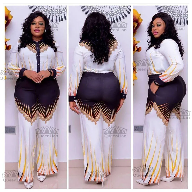 

African Clothes For Lady Fashion Dashiki Top and Pants Suit Chiffon Dress XFTZ05#