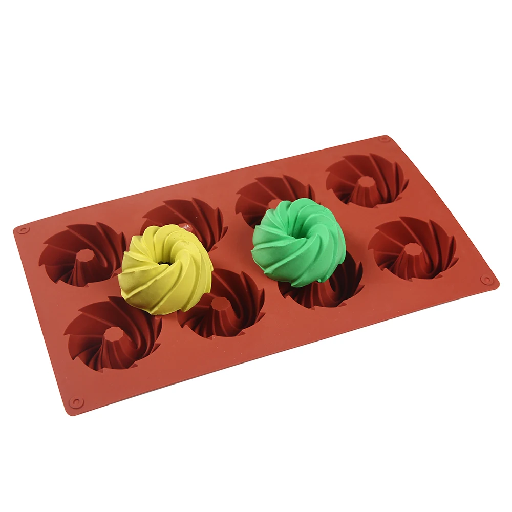 

8-Cavity Silicone Cake Molds for Baking Dessert Mousse New Decorating Moulds 3D DIY Spiral Shape Chocolate Bakeware Tool