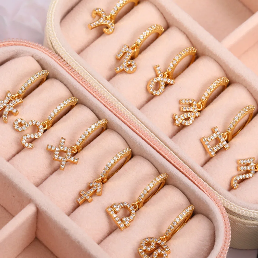 

Hot Salelling 12 Constellation Earrings Zodiac Sign Jewelry Gift for Women Astrology Scorpio Leo Aries Pendant 2021 tread