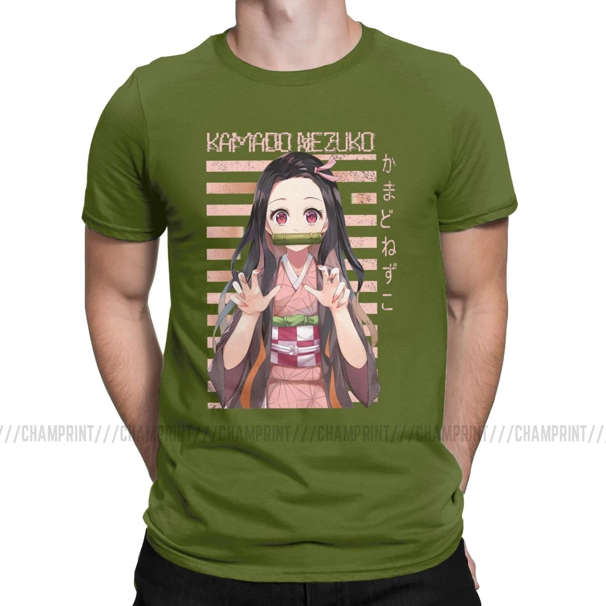 Nezuko Kimetsu No Yaiba, Мужская футболка, Demon Slayer, аниме, потрясающая футболка, футболка с коротким рукавом, хлопок, Новое поступление одежда - Цвет: Армейский зеленый