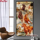 Алмазная живопись, полная вышивка квадратнымикруглыми стразами, картина восемь лошадей, вертикальная вышивка крестиком для гостиной