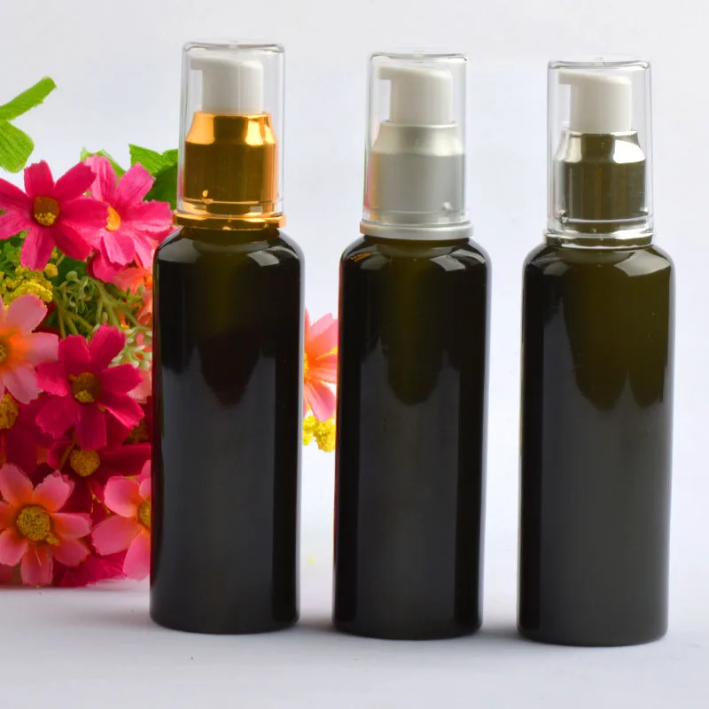 100 мл черный круглый плечо алюминиевый дозатор пудры бутылка яркое золото и