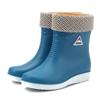 winter women pvc gumboots mid calf warm rainboots non slip work shoes waterproof water shoes woman wellies rain boots