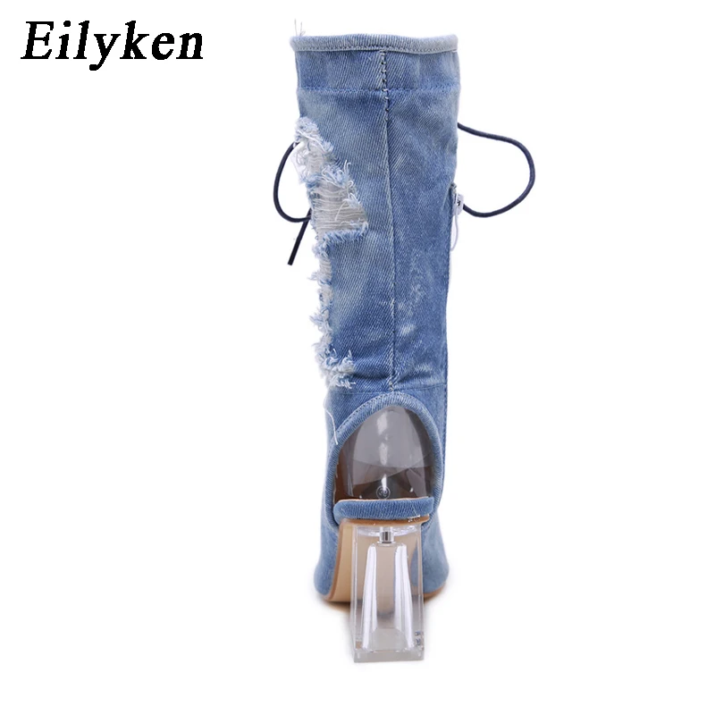 Eilyken/Новинка 2021 года Женские ботильоны Синие джинсовые гладиаторы Прозрачные