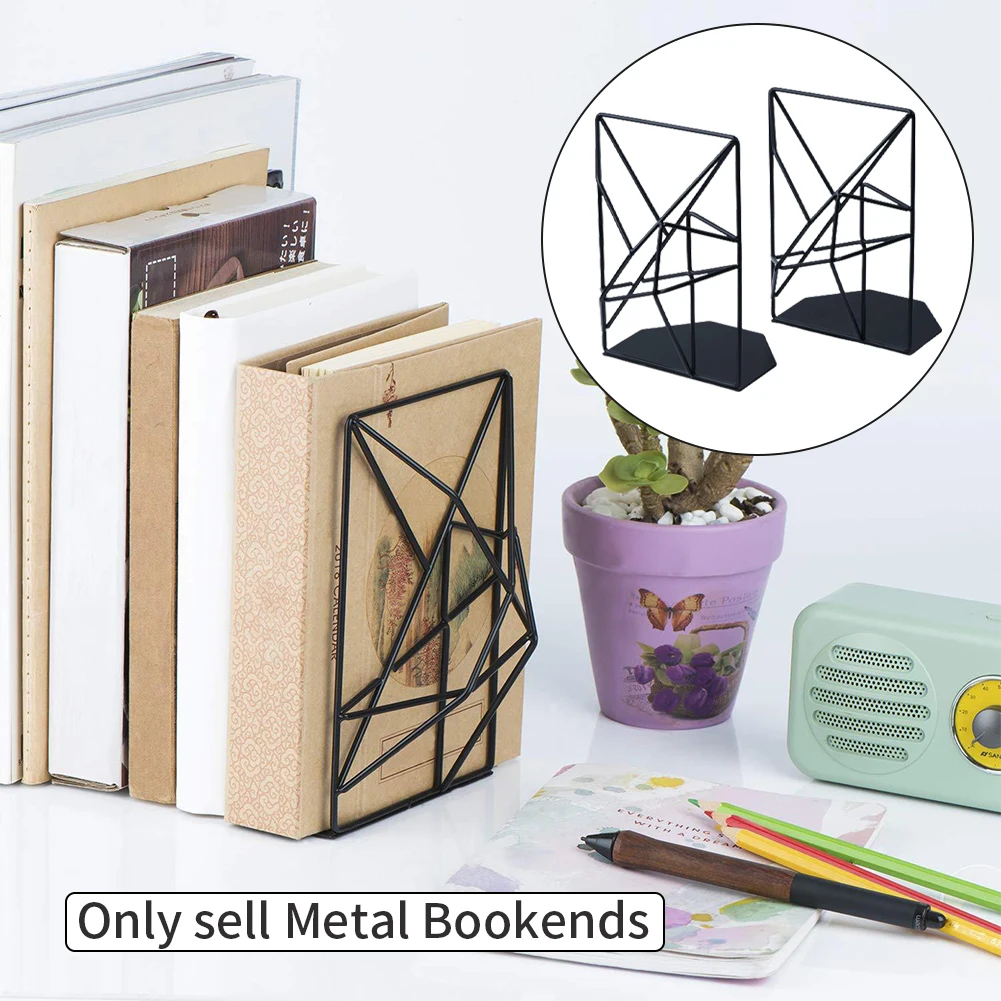 

2pcs Metal Bookend Practical Non Skid Hollowed Painted Book Storage Desktop Decor School Stationery Gift Home Office Student