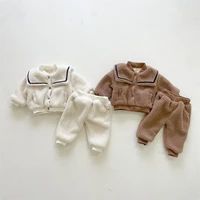 baby kids winter clothes suits long sleeve flannel top and pants 2pcs sets for boys and girls
