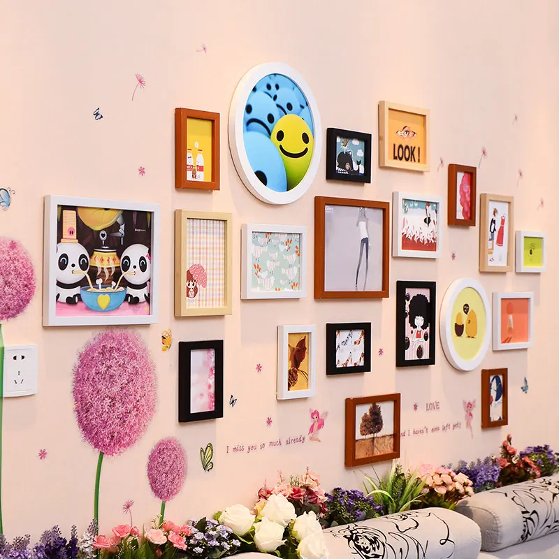 20 pieces-HBYH-xiao Мультфильм Пейзаж картина стены скандинавский, пасторальный свежий Цветочная фоторамка детская комната спальня домашний декор простой современный Фото Набор - Цвет: 20 pieces-HBYH-xiao