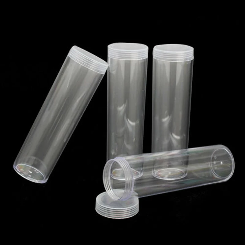 

10pcs Round Plastic Coin Storage Tubes For Pennies With Screw On Cap Tools