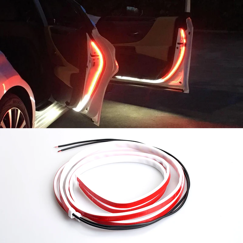 

Perfect Led New 144SMD White Red Flashing Shadow Welcome Light Car Door LED Open Warning Light 12V Strobe Flashing Lamp 120Cm